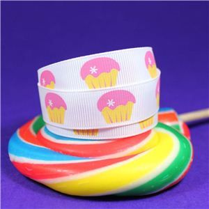 Sweet Treat Ribbon - 15mm White/Muffins